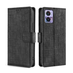 For Motorola Edge 30 Neo Skin Feel Crocodile Magnetic Clasp Leather Phone Case(Black)