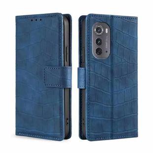 For Motorola Edge 2022 Skin Feel Crocodile Magnetic Clasp Leather Phone Case(Blue)