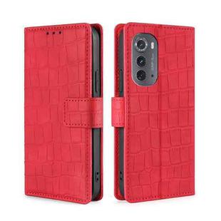 For Motorola Edge 2022 Skin Feel Crocodile Magnetic Clasp Leather Phone Case(Red)