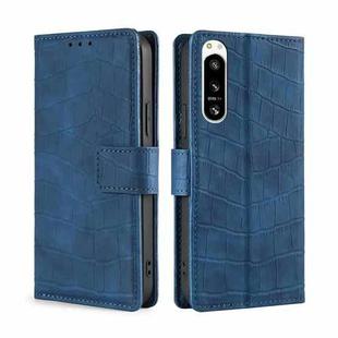 For Sony Xperia 5 IV Skin Feel Crocodile Magnetic Clasp Leather Phone Case(Blue)