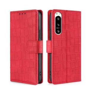 For Sony Xperia 5 IV Skin Feel Crocodile Magnetic Clasp Leather Phone Case(Red)