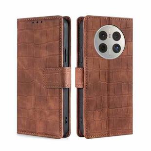 For Huawei Mate 50 Pro Skin Feel Crocodile Magnetic Clasp Leather Phone Case(Brown)