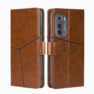 For Motorola Edge 2022 Geometric Stitching Leather Phone Case(Light Brown)