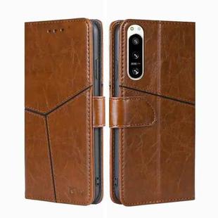 For Sony Xperia 5 IV Geometric Stitching Leather Phone Case(Light Brown)