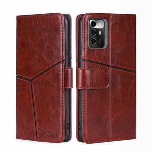 For ZTE Blade A72 5G Geometric Stitching Leather Phone Case(Dark Brown)