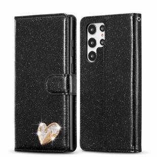 For Samsung Galaxy S22 Ultra 5G Glitter Powder Love Leather Phone Case(Black)