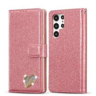 For Samsung Galaxy S22 Ultra 5G Glitter Powder Love Leather Phone Case(Rose Red)