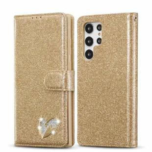 For Samsung Galaxy S22 Ultra 5G Glitter Powder Love Leather Phone Case(Gold)