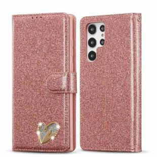 For Samsung Galaxy S22 Ultra 5G Glitter Powder Love Leather Phone Case(Pink)