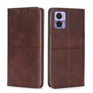 For Motorola Edge 30 Neo Cow Texture Magnetic Horizontal Flip Leather Phone Case(Dark Brown)