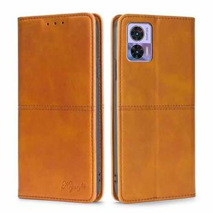 For Motorola Edge 30 Neo Cow Texture Magnetic Horizontal Flip Leather Phone Case(Light Brown)