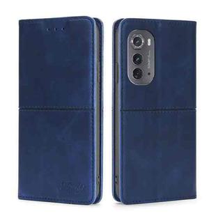 For Motorola Edge 2022 Cow Texture Magnetic Horizontal Flip Leather Phone Case(Blue)
