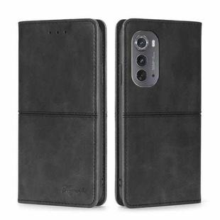 For Motorola Edge 2022 Cow Texture Magnetic Horizontal Flip Leather Phone Case(Black)