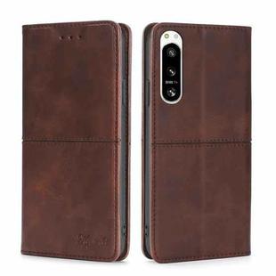For Sony Xperia 5 IV Cow Texture Magnetic Horizontal Flip Leather Phone Case(Dark Brown)