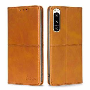 For Sony Xperia 5 IV Cow Texture Magnetic Horizontal Flip Leather Phone Case(Light Brown)
