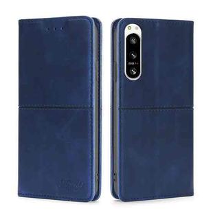 For Sony Xperia 5 IV Cow Texture Magnetic Horizontal Flip Leather Phone Case(Blue)