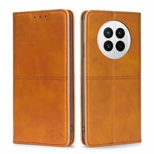For Huawei Mate 50 Cow Texture Magnetic Horizontal Flip Leather Phone Case(Light Brown)