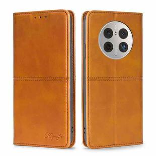 For Huawei Mate 50 Pro Cow Texture Magnetic Horizontal Flip Leather Phone Case(Light Brown)