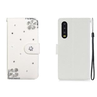 For Huawei P30 Horizontal Flip Solid Color Rhinestones Leather Case with Card Slot & Wallet & Holder(Diagonal Flower)