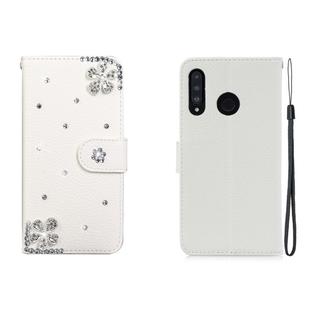 For Huawei P30 Lite Horizontal Flip Solid Color Rhinestones Leather Case with Card Slot & Wallet & Holder(Diagonal Flower)