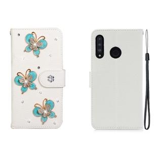 For Huawei P30 Lite Horizontal Flip Solid Color Rhinestones Leather Case with Card Slot & Wallet & Holder(Three Butterflies)