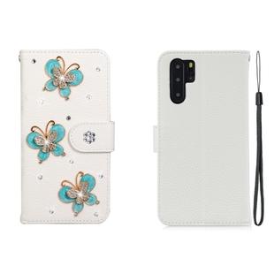 For Huawei P30 Pro Horizontal Flip Solid Color Rhinestones Leather Case with Card Slot & Wallet & Holder(Three Butterflies)