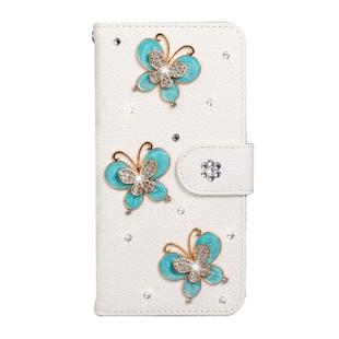 For Huawei P40 Horizontal Flip Solid Color Rhinestones Leather Case with Card Slot & Wallet & Holder(Three Butterflies)