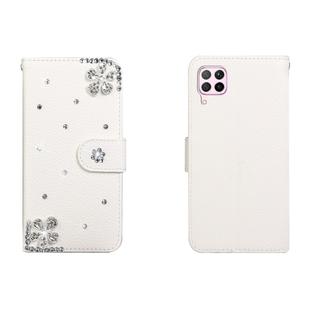 For Huawei P40 Lite Horizontal Flip Solid Color Rhinestones Leather Case with Card Slot & Wallet & Holder(Diagonal Flower)