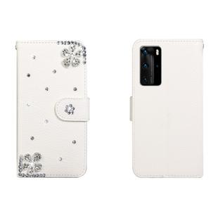 For Huawei P40 Pro Horizontal Flip Solid Color Rhinestones Leather Case with Card Slot & Wallet & Holder(Diagonal Flower)