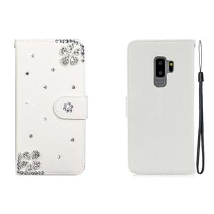 For Galaxy S9 Plus Horizontal Flip Solid Color Rhinestones Leather Case with Card Slot & Wallet & Holder(Diagonal Flower)