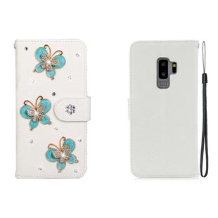 For Galaxy S9 Plus Horizontal Flip Solid Color Rhinestones Leather Case with Card Slot & Wallet & Holder(Three Butterflies)