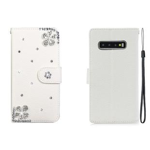 For Galaxy S10 Horizontal Flip Solid Color Rhinestones Leather Case with Card Slot & Wallet & Holder(Diagonal Flower)