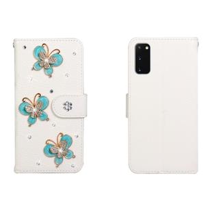 For Galaxy S20 Horizontal Flip Solid Color Rhinestones Leather Case with Card Slot & Wallet & Holder(Three Butterflies)