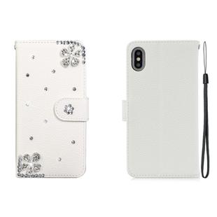 For iPhone XS Max Horizontal Flip Solid Color Rhinestones Leather Case with Card Slot & Wallet & Holder(Diagonal Flower)
