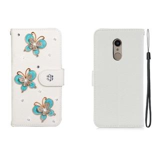 For Xiaomi Redmi 5 Horizontal Flip Solid Color Rhinestones Leather Case with Card Slot & Wallet & Holder(Three Butterflies)