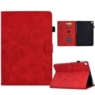 For iPad 10.2 / Air 10.5 2019 Embossed Smile Flip Tablet Leather Smart Case(Red)