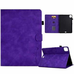 For iPad Air 2022 / 2020 10.9 Embossed Smile Flip Tablet Leather Smart Case(Purple)