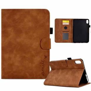 For iPad mini 6 Embossed Smile Flip Tablet Leather Smart Case(Brown)