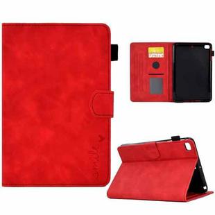 For iPad mini 5/4/3/2/1 Embossed Smile Flip Tablet Leather Smart Case(Red)