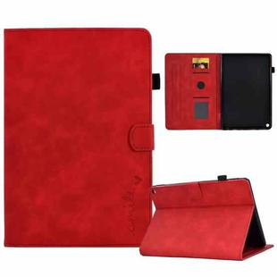 For Amazon Kindle Fire HD 10 2021 Embossed Smile Flip Tablet Leather Case(Red)