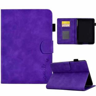 For Amazon Kindle Paperwhite 4/3/2/1 Embossed Smile Flip Tablet Leather Case(Purple)