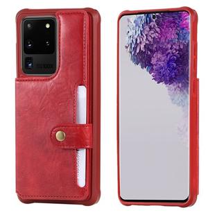For Galaxy S20 Ultra Shockproof Horizontal Flip Protective Case with Holder & Card Slots & Wallet & Photo Frame & Short Lanyard(Red)