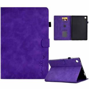 For Lenovo M10 Plus Embossed Smile Flip Tablet Leather Case(Purple)