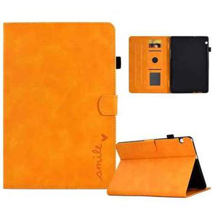 For Huawei MediaPad T5 Embossed Smile Flip Tablet Leather Case(Khaki)