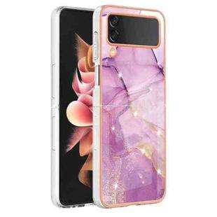 For Samsung Galaxy Z Flip4 Electroplating Marble Pattern IMD TPU Phone Case(Purple 001)