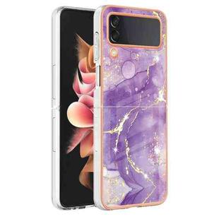 For Samsung Galaxy Z Flip4 Electroplating Marble Pattern IMD TPU Phone Case(Purple 002)