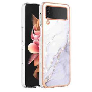 For Samsung Galaxy Z Flip4 Electroplating Marble Pattern IMD TPU Phone Case(White 006)