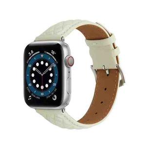 Diamond Lattice Genuine Leather Watch Band for Apple Watch Ultra 49mm / Series 8&7 45mm / SE 2&6&SE&5&4 44mm / 3&2&1 42mm(Beige)