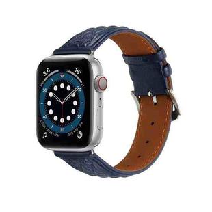 Diamond Lattice Genuine Leather Watch Band for Apple Watch Ultra 49mm / Series 8&7 45mm / SE 2&6&SE&5&4 44mm / 3&2&1 42mm(Dark Blue)