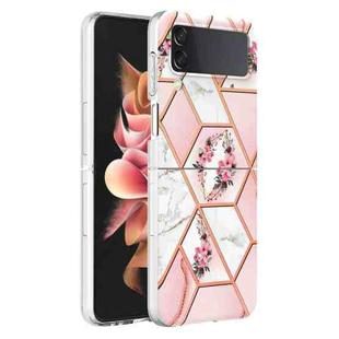 For Samsung Galaxy Z Flip4 Electroplating Marble Flower Pattern TPU Phone Case(Pink Flower)